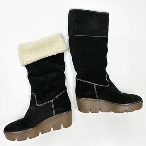 Kors Michael Kors Suede Platform Wedge Boots Black Size 6